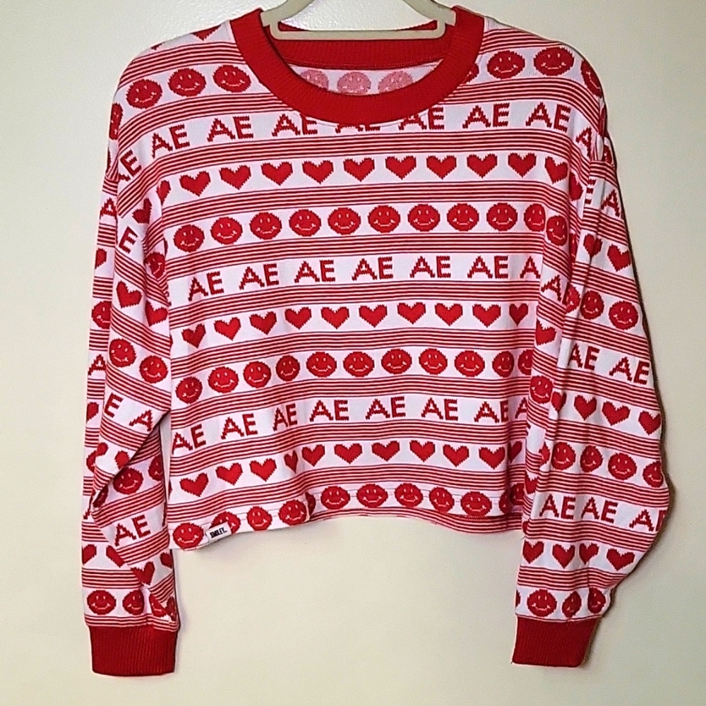 Women's Medium Lounge Crop Sweater Top American Eagle Smiley